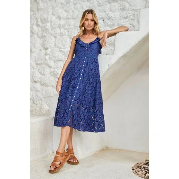 Nine Lives Bazaar Womens Florentina Sleeveless Midi Dress Indigo Purple size 4 - Picture 2 of 14